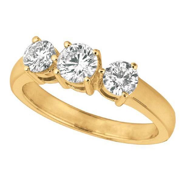 Yellow Gold 1.01 Carat Diamond Three Stone Engagement Anniversary Ring Jewelry Three Stone Ring