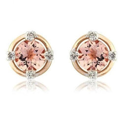Gold 14K 10.40 Carats Morganite With Diamonds Studs Earrings