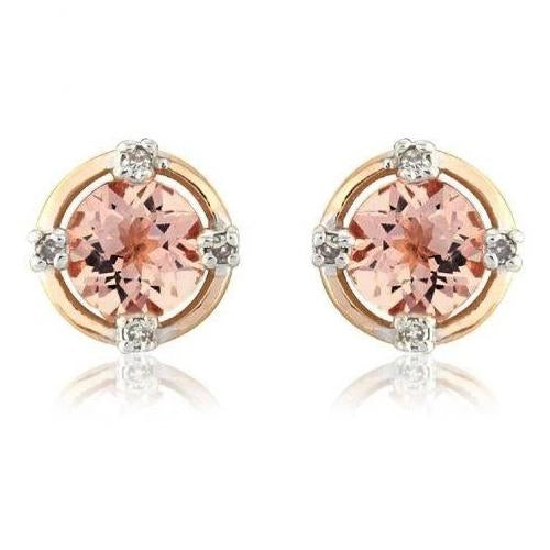  Gold  Fancy Engagement   Carats Morganite With Diamonds Studs Earrings