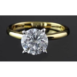 2 Carats Round Natural Earth Mined Diamond Engagement Ring Two Tone Gold