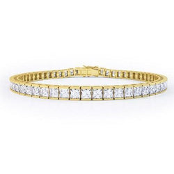 Real  8.80 Carats Princess Cut Diamonds Tennis Bracelet Yellow Gold 14K