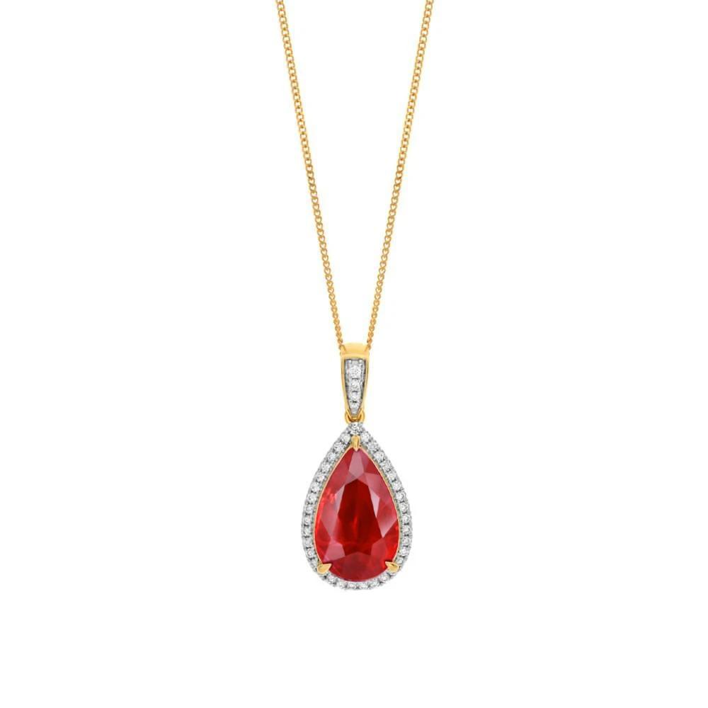 Yellow Gold 14K Pendant Necklace 4.50 Carats Ruby And Diamonds New Gemstone Pendant