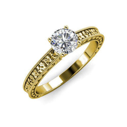 Round Cut 2 Ct Solitaire Diamond Vintage Style Ring Yellow Gold 14K