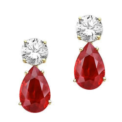 Yellow Gold Diamond Ruby Ladies Dangle Earrings 4.70 Carats 14K