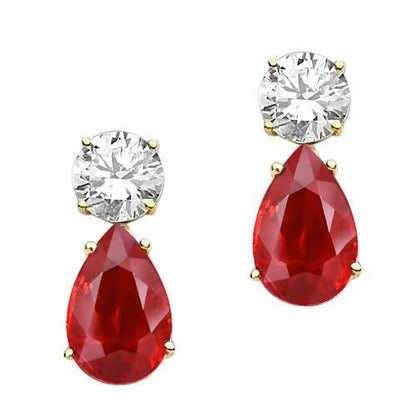 Yellow  Woman's  Weeding Anniversary     Gold Diamonds Ladies Dangle Earrings And   Ruby   Gemstone Earring