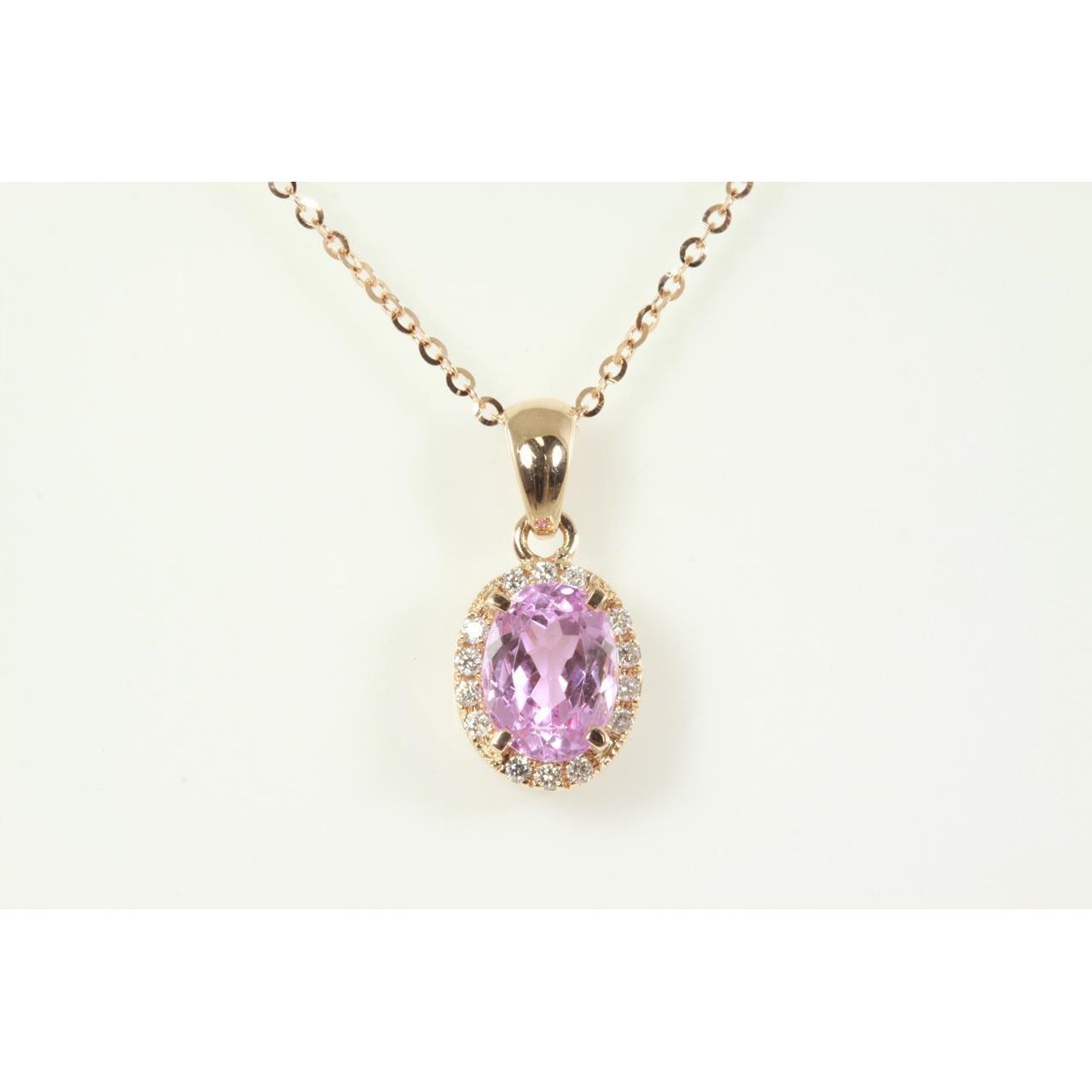 Yellow Gold Pink Oval Kunzite With Diamond Pendant Women Jewelry Gemstone Pendant