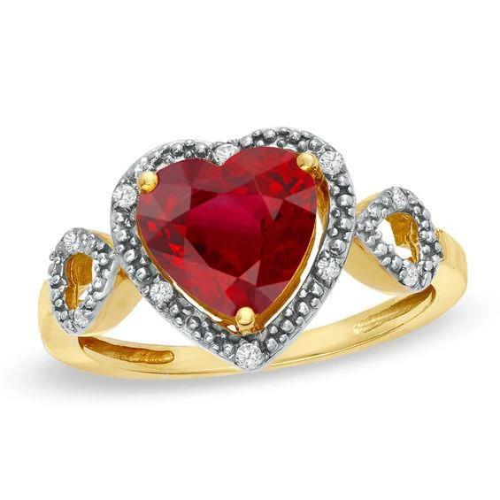 Fancy Womans Yellow Gold Red Heart Cut Ruby Diamond Lady Men Ring ewelry Gemstone Ring